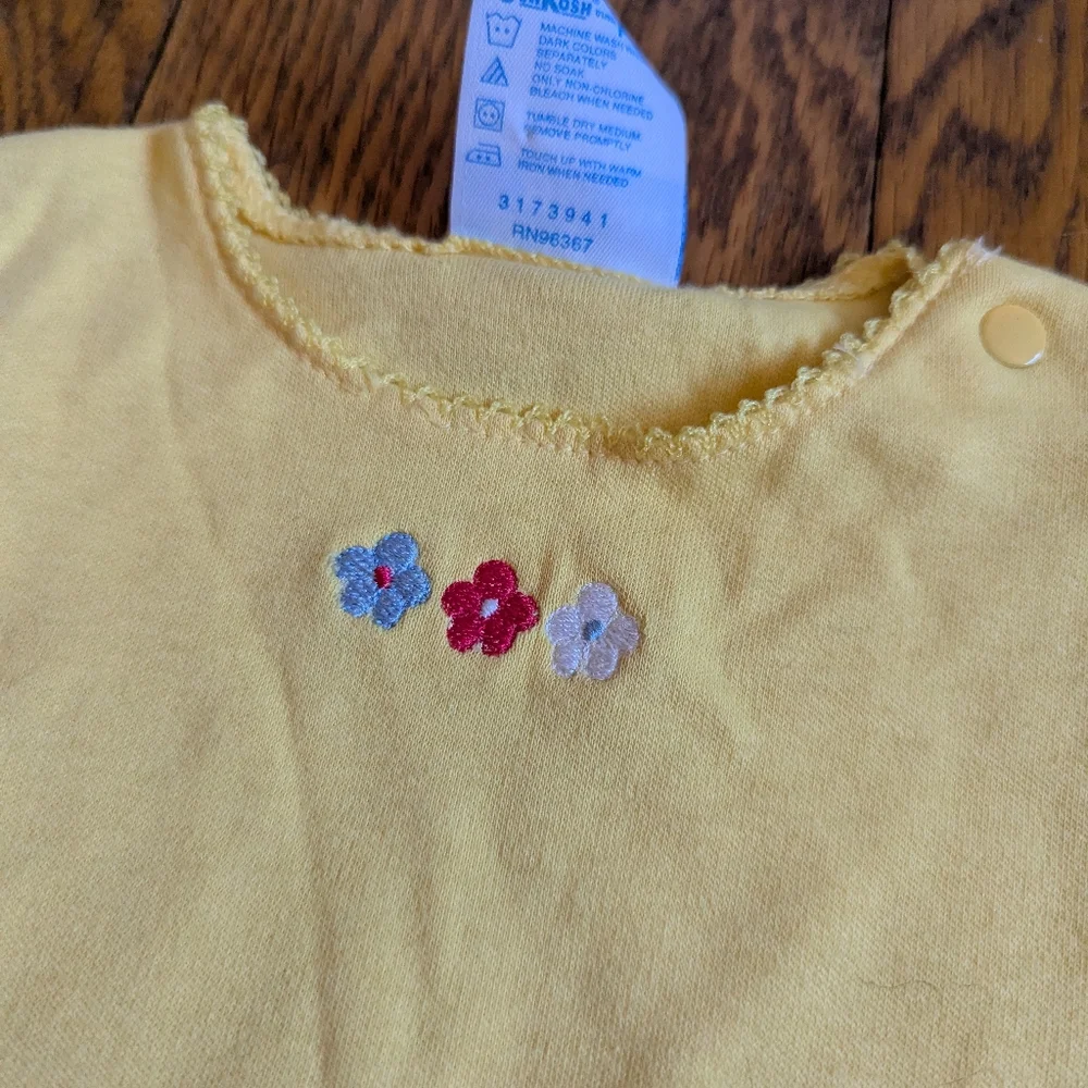 Vintage Baby Oshkosh Bgosh Yellow Floral One-piece Onesie 3-6M